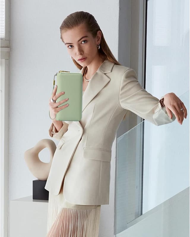 Thumbnail 6 de FALAN MULE Damen-Geldbörse aus Leder mit RFID-Schutz, großes Portemonnaie mit Doppel-Reißverschluss und 24 Kartenfächern