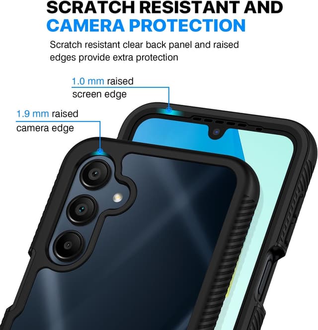 Detalle de CENHUFO for Samsung A17 / A16 Case with built-in screen protector and 360° shockproof cover (Black/Clear)