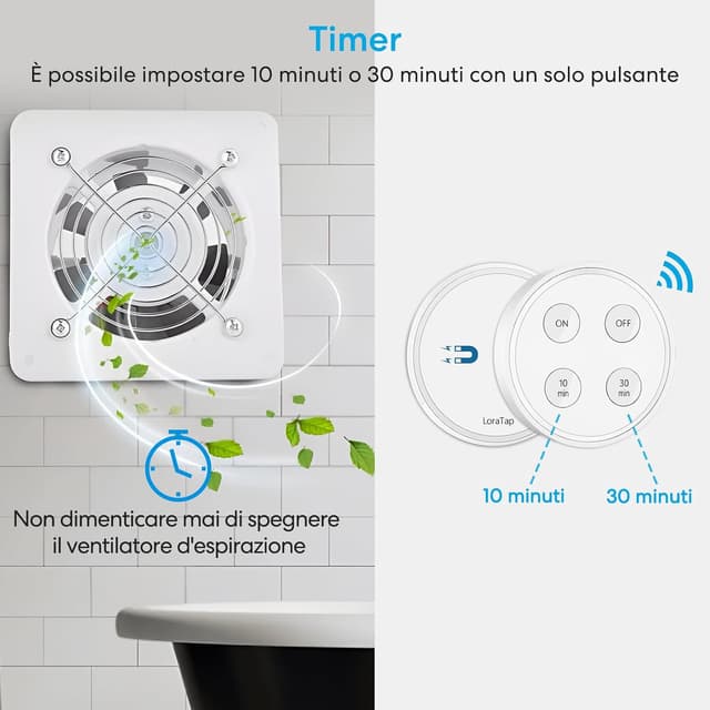 Detalle de LoraTap interruttore luce senza fili con telecomando e timer 10/30 min, modulo relè 10A