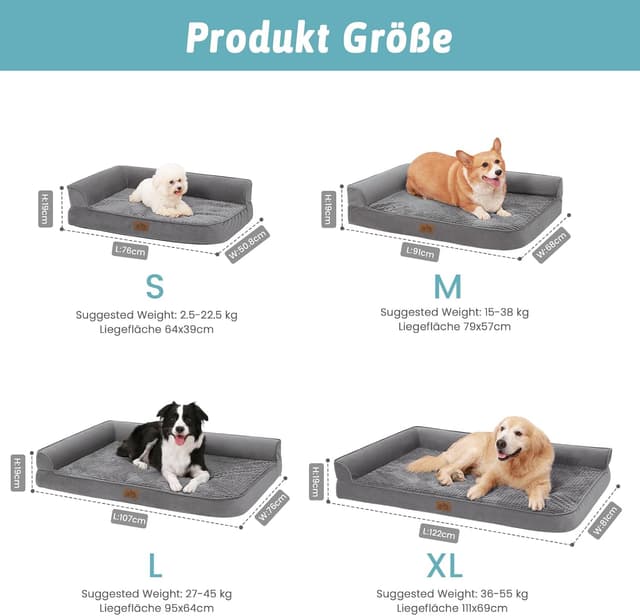 Thumbnail 6 de COZY KISS Orthopedic Dog Bed for Large Dogs (L Shape) – Waterproof Cover, Anti-Slip, Washable – Grey, 107x76x19cm