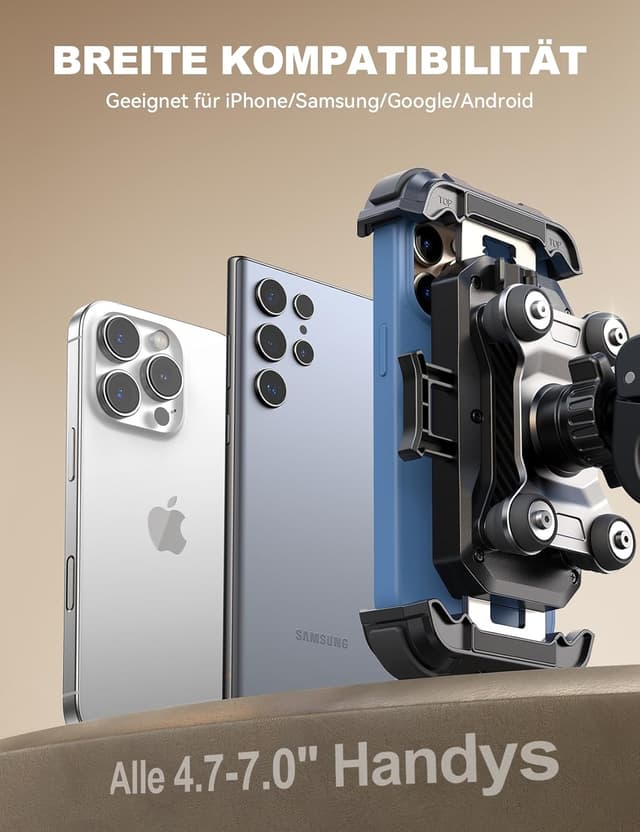 Detalle 2 de JOYROOM Handyhalterung Motorrad & Fahrrad mit doppelter Vibrationsdämpfung und Vollmetall-Lenkerklemme (für Smartphones 4,7–7")