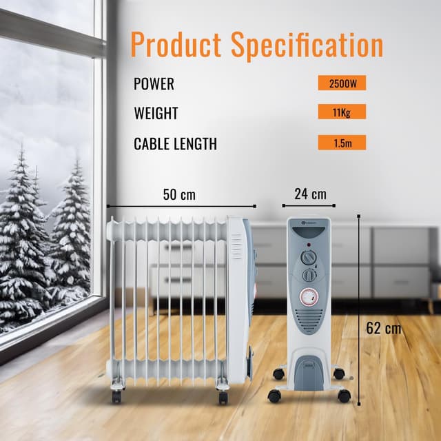 Detalle de PureMate Oil Filled Radiator 2500W — Portable Heater