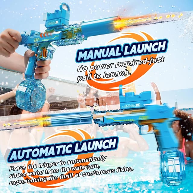 Detalle 2 de UROINT Elektrische Wasserpistole für Kinder „Desert Eagle“ (blau) – mit großem Wassertank, LED-Licht und Reichweite bis zu 10 Metern