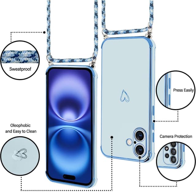 Thumbnail 2 de E-Lush Handyhülle iPhone 16 Plus mit Band Blau