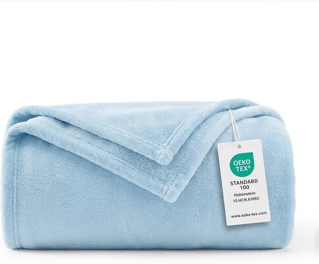 Detalle de WAVVE Light Blue Fleece Blanket Throw 150x200cm