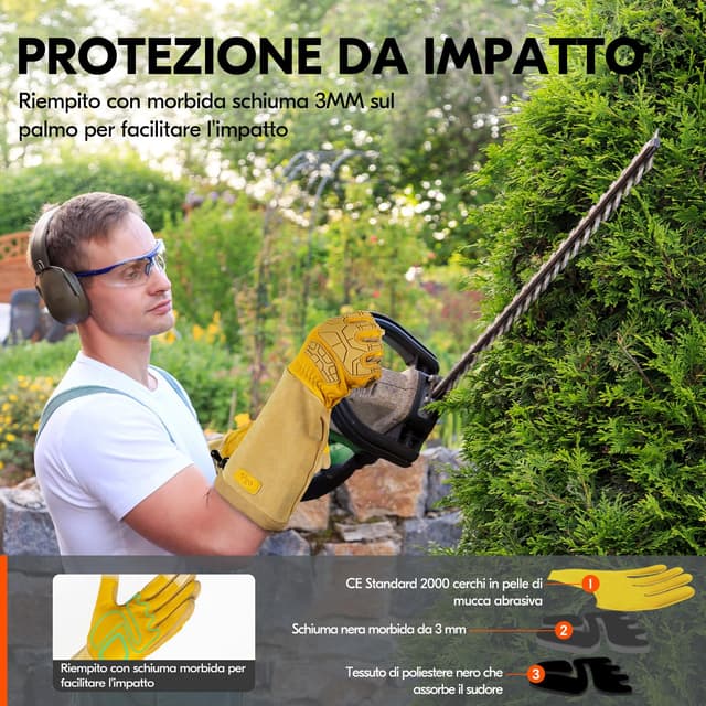 Detalle de Guanti da giardinaggio lunghi Vgo… in pelle antispina, antiscivolo e antivibrante (1 paio)