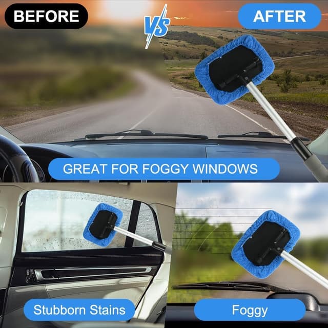 Detalle 2 de AMFUN 7-Piece Car Windscreen Cleaner Kit with Extendable Handle, 6 Microfibre Pads & Spray Bottle