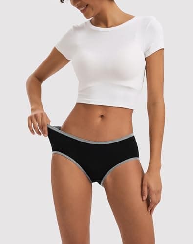 Thumbnail 2 de INNERSY Bragas Mujer Algodón Elástico Culotte Cintura Media Ropa Interior Cómodas y Suaves Pack de 6 (2XL-EU 46, Oscuro con Cinturilla En Contraste)