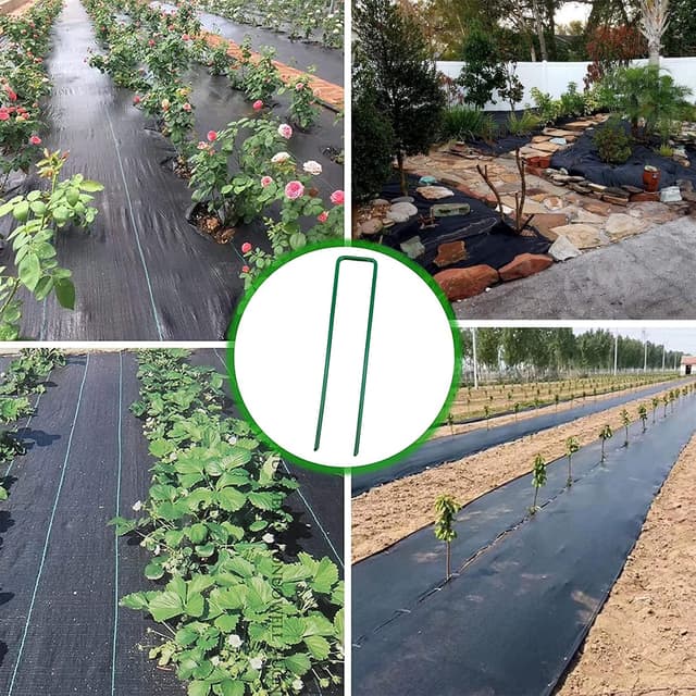 Thumbnail 6 de YUNSTK 50 pcs U-shaped metal ground pegs for artificial grass and garden netting (green paint)