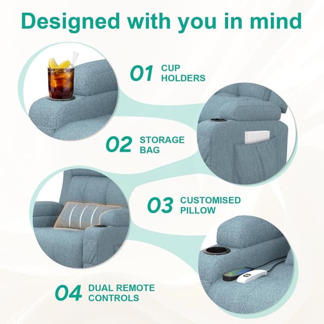 Detalle 2 de SQUEBILIFE Relaxsessel mit 8-Punkt-Massage, Wärmefunktion & Liegefunktion (elektrisch verstellbar, mit USB-C & Type-C)