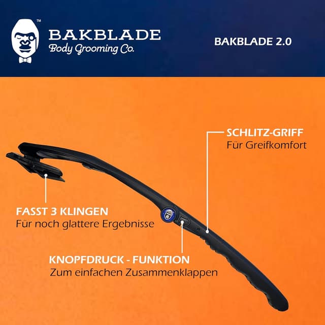 Detalle de BaKblade 2.0 Back Shaver – Rücken- & Körperrasierer für Männer mit 2 Rasierklingen