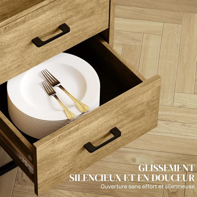 Detalle 2 de HOMCOM Buffet de rangement moderne avec 2 tiroirs, niche ouverte et étagère réglable (80 x 40 x 78 cm)