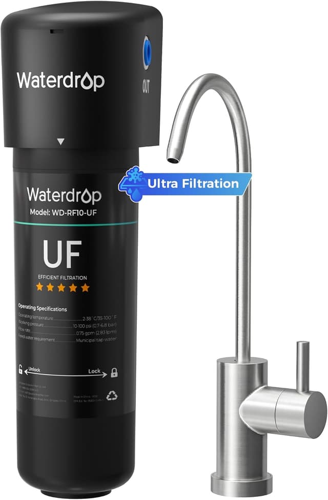 Detalle de Waterdrop 10UB-UF filtro a ultrafiltrazione sotto lavello 0,01 µm (fino a 11000 galloni) con rubinetto dedicato