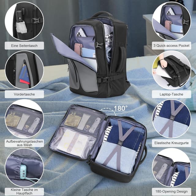 Detalle de Hafmall Baggage Cabine 45x30x20 pour Easyjet : sac à dos cabine 30 L noir et gris