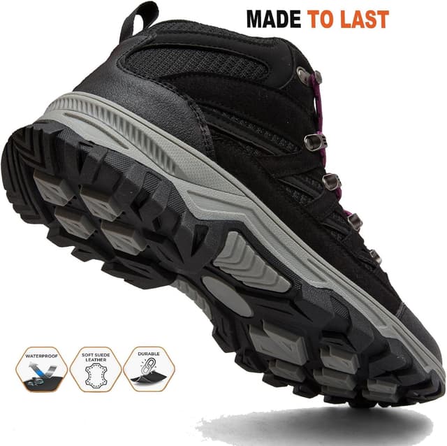 Detalle de HODTOB hiking boots for men and women – lace-up non-slip outdoor trekking shoes for all-season walking