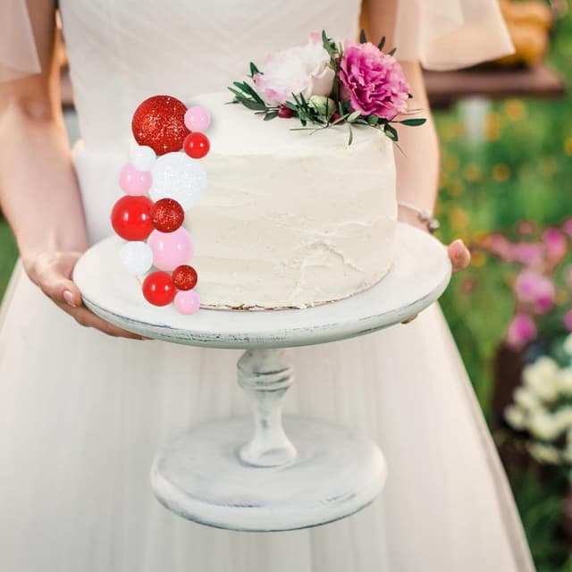 Detalle de RIBBOOO 40-piece ball cake topper set with foam balls and wire stems (red, pink & white)