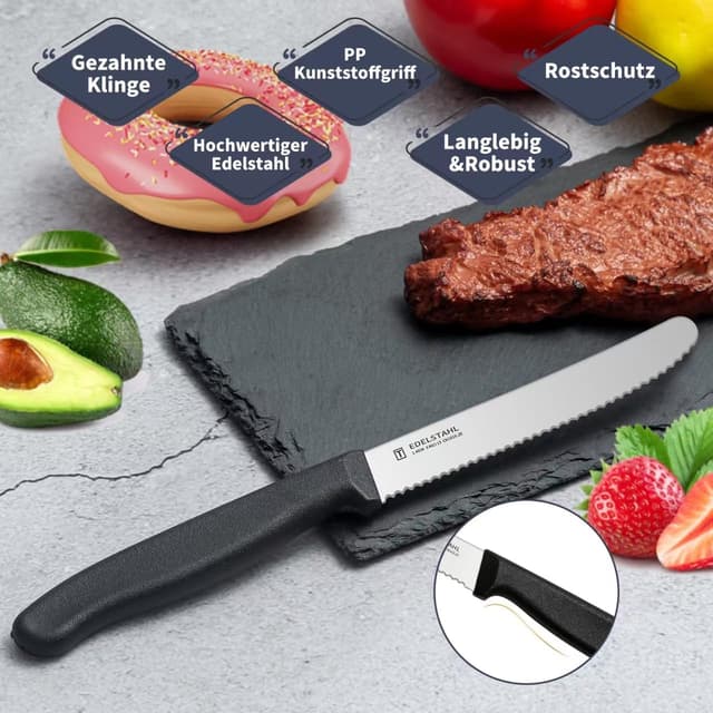Detalle 2 de targzier Frühstücksmesser 6er-Set aus Edelstahl mit Wellenschliff und PP-Kunststoffgriff