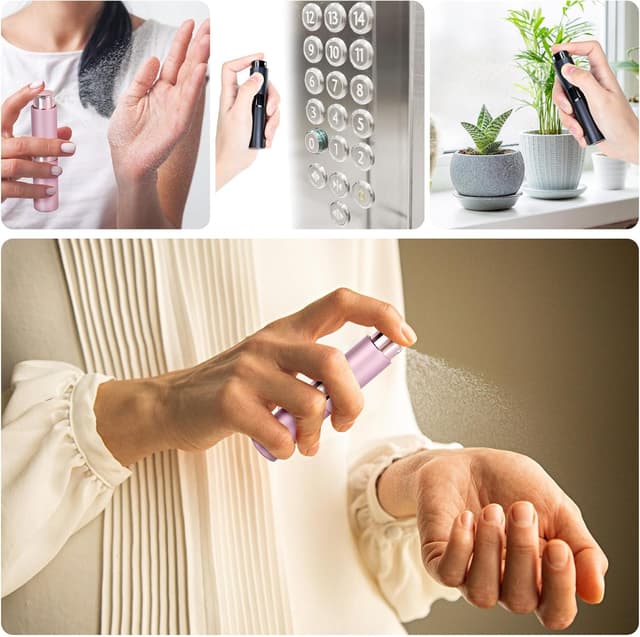 Detalle de AiQInu Vaporisateur Parfum – 3 mini sprays rechargeables de voyage (8 ml) rose + argent + noir