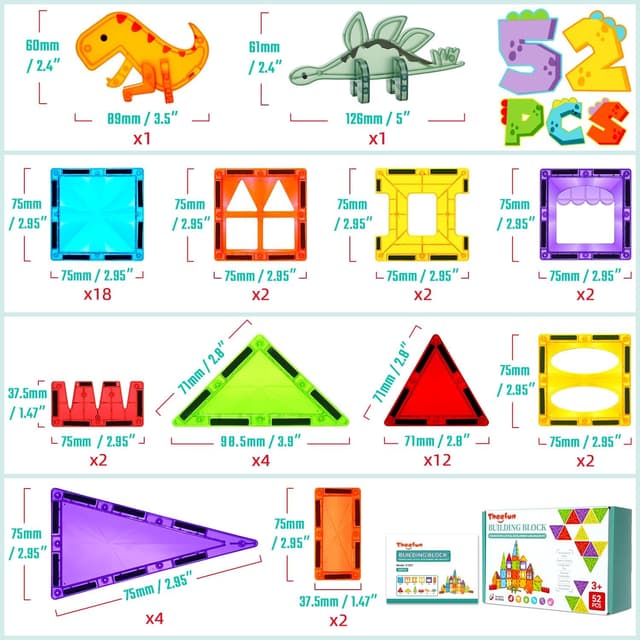 Detalle de Theefun 52-teilige magnetische Bausteine (Magnetspielzeug) für Kinder ab 3 Jahren – bunte Tier-Themen