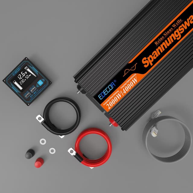 Detalle de EDECOA Power Inverter 12V→220V Pure Wave da 2000W con telecomando e USB