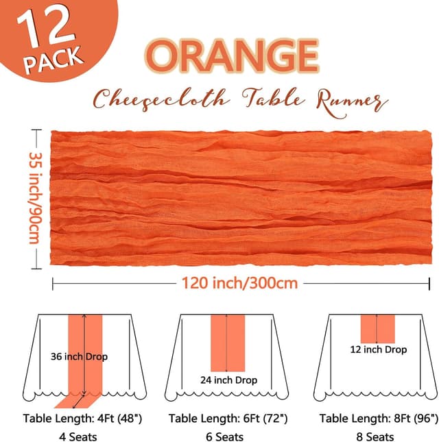 Detalle 2 de Heneger 12-Pack Orange Cheesecloth Table Runner (10-Foot) for Easter, Spring & Boho Party Decor