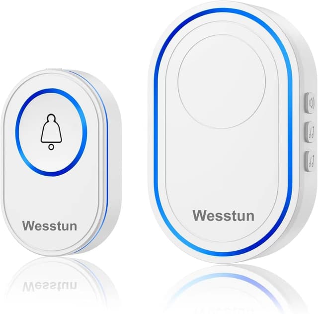 Detalle de Wesstun Wireless Doorbell (Waterproof) with 39 chimes and 5-volume levels, White