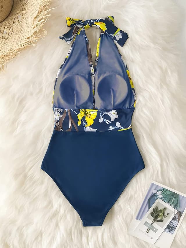 Detalle de CUPSHE maillot de bain une pièce femme dos nu à effet ventre plat et encolure halter