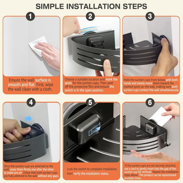 Detalle de Lekesky Corner Shower Caddy with Suction Cup (90°) and Towel Bar, Aluminium 2-Pack, Gunmetal Gray