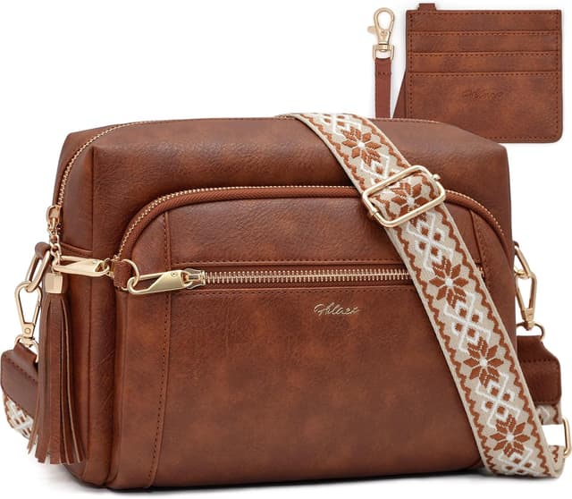 Detalle de HILAEX Women’s Anti-Theft Cross Body Bag with 4 Zip Compartments and RFID Blocking