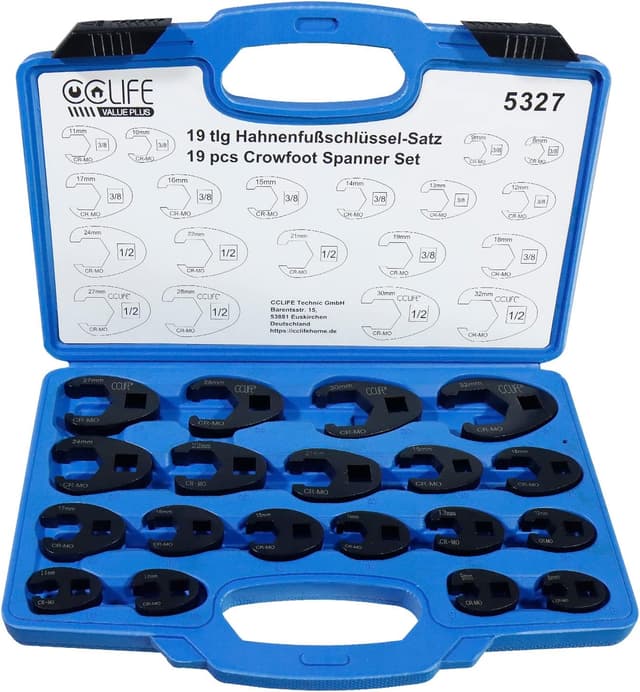 Detalle de Set 19 chiavi a zampa di gallo CCLIFE con attacco esterno quadrato 1/2" e 3/8" (8–32 mm)