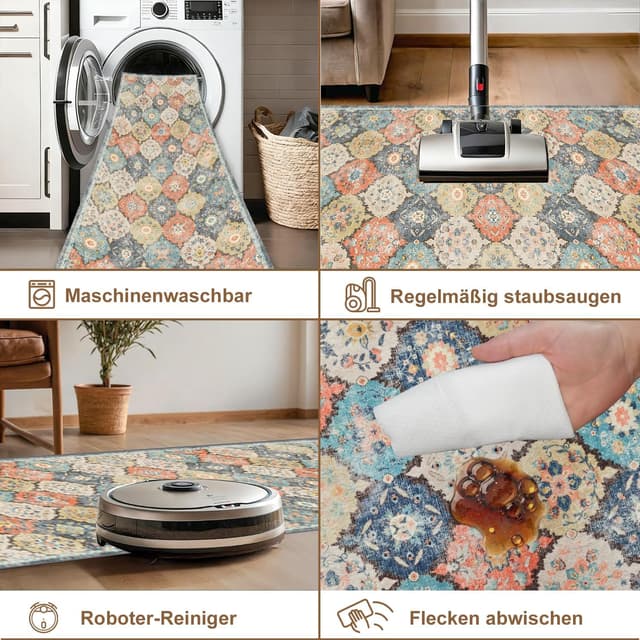 Thumbnail 6 de WTHYGB Teppich Läufer für Flur & Küche (80x300 cm) – rutschfest, waschbar, Blumen/Boho