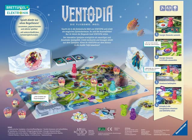 Detalle 2 de Ravensburger 24582 Ventopia – Die fliegende Insel: Brettspiel mit Elektronik für Kinder ab 7 Jahren (1–4 Spieler)