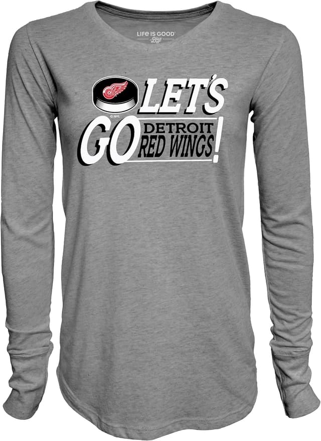 Detalle de Blue 84 NHL Women’s Officially Licensed Tri-Blend Long Sleeve T-Shirt (Gray) — Red Wings