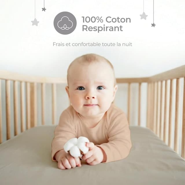 Detalle de Lot de 2 draps housse bébé 60x120 Dreamzie (coton certifié Oeko-Tex) Gris/Blanc