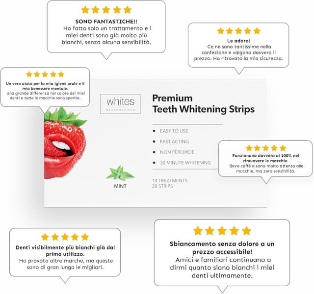 Detalle de Whites Beaconsfield Strisce sbiancanti per denti (28 strisce, 14 giorni) senza perossido