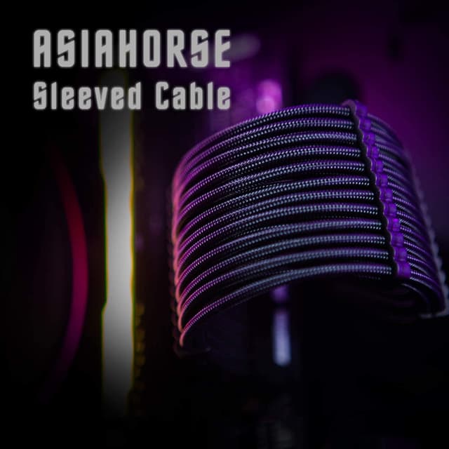 Detalle de AsiaHorse 16AWG PSU-Kabelverlängerungs-Set (Sleeved) für GPU/CPU, 24-Pin ATX / EPS (4+4) / PCIe (6+2), 30 cm, schwarz