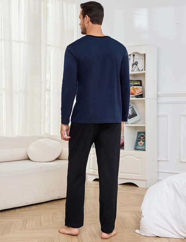 Detalle de Ensemble pyjama homme d’hiver Marvmys en coton – col rond, manches longues, deux pièces S à 3XL