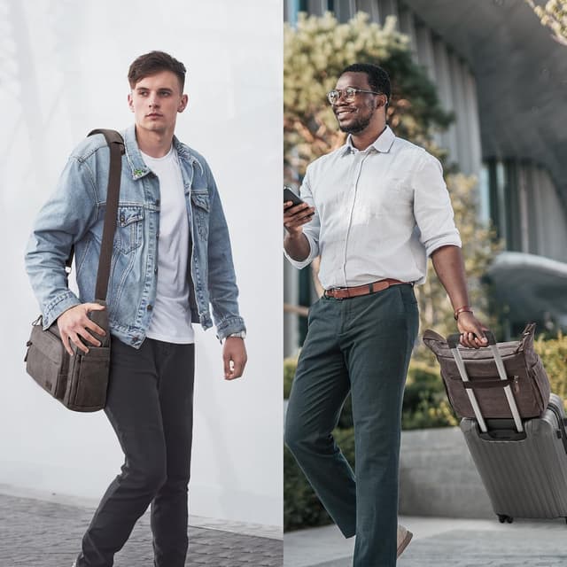 Detalle de S-ZONE men’s canvas messenger bag with crossbody strap for a 13.3-inch laptop