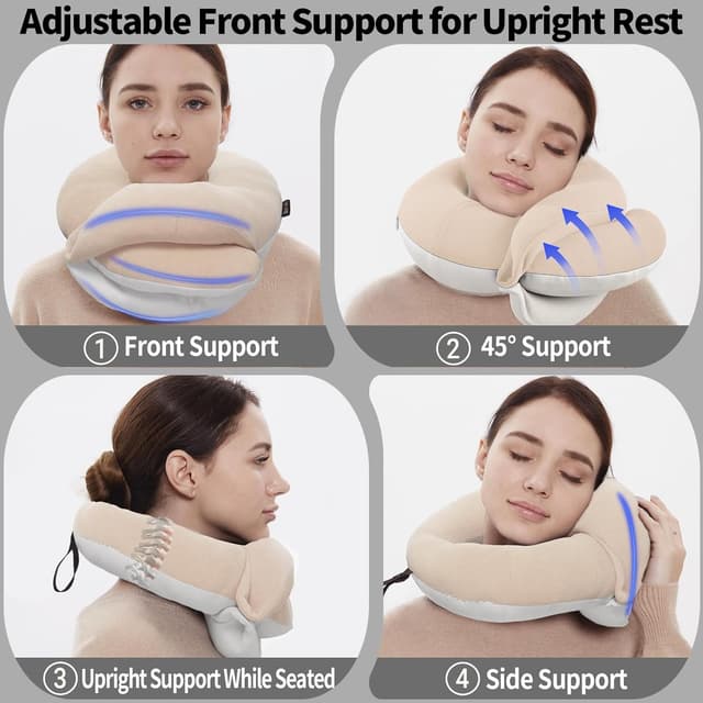 Detalle 2 de BUYUE Travel Neck Pillow for Airplanes with 360° Support and Travel Kit (3D eye mask, earplugs) – Beige, large