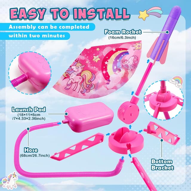 Detalle de Anginne Unicorn Jump Rocket Toy (8 foam rockets) outdoor air blaster for kids aged 3–12