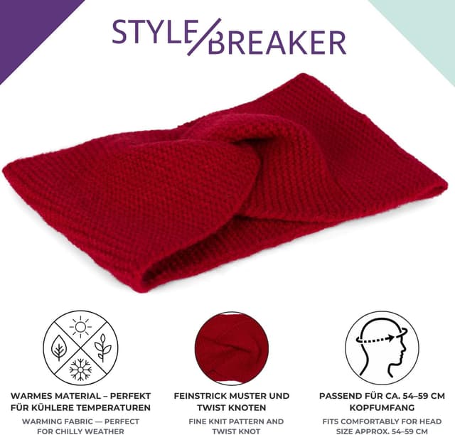 Thumbnail 2 de styleBREAKER Cerchietto a Maglia fine 19 cm