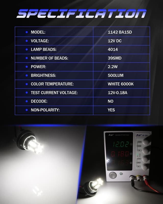 Detalle de Defvnsy 1142 BA15D 12V LED Bulb (White 6000K) – 39x 4014 SMD, Pack of 10