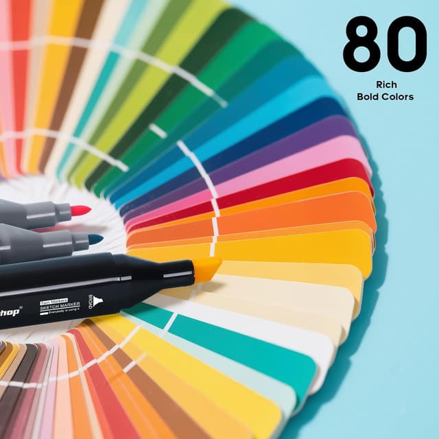 Detalle 1 de Tongfushop 80 Coloured Marker Set (Dual Tip, Alcohol Markers) with Carrying Case
