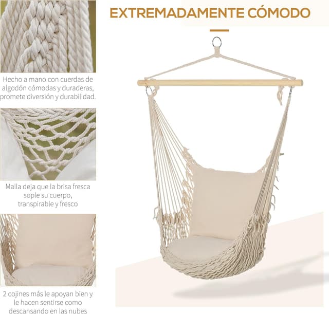 Detalle 1 de Outsunny Silla Colgante Hamaca 120 kg Crema