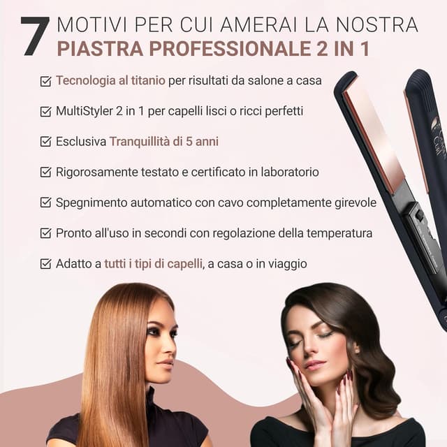 Detalle de Golden Curl Piastra per Capelli Golden Curl 2 in 1 (liscia e crea onde) con tecnologia ionica e titanio