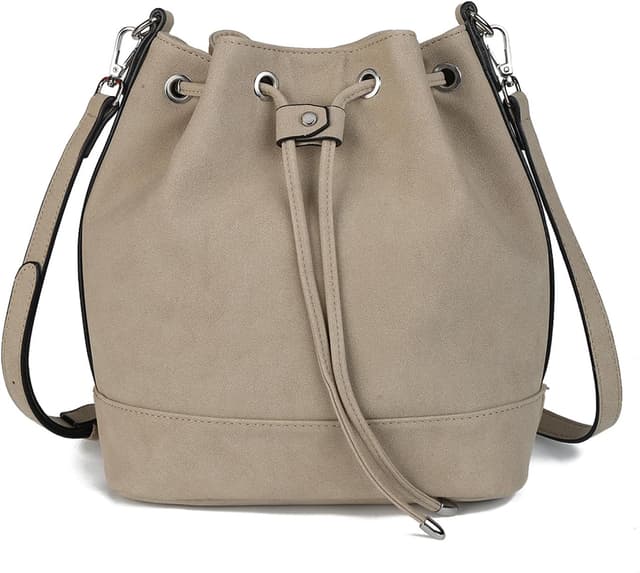 Detalle de AFKOMST bucket bag for women with drawstring closure and 2 straps