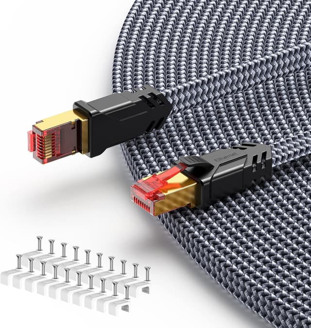 Detalle de SNOWKIDS Cat 8 LAN-Kabel 8 m (40 Gbps) S/FTP RJ45, flach – für Router, PS5 & mehr