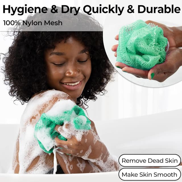 Detalle de African Net Sponge Authentic — 2-piece body back scrubber bath sponge set (Seawave & Lilac)