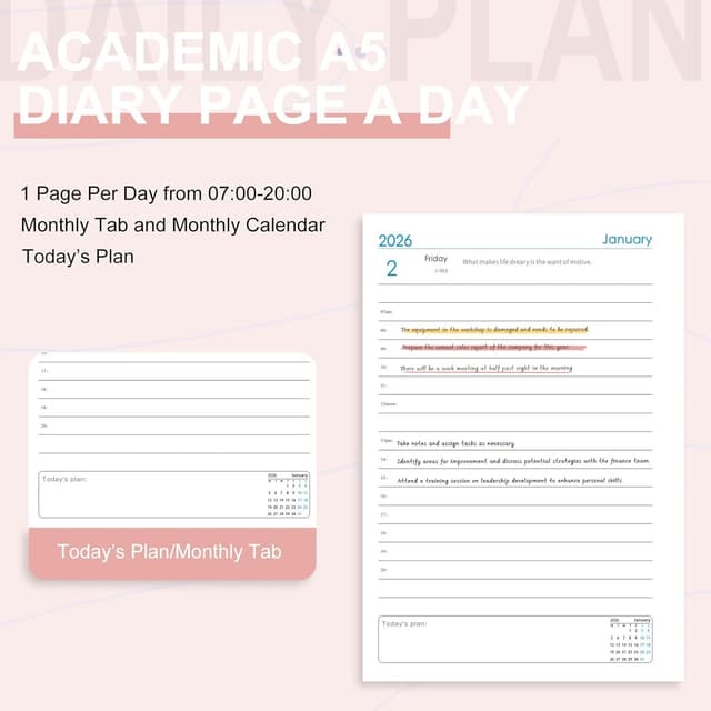 Detalle 2 de agenda académica 2026 A5 día por página