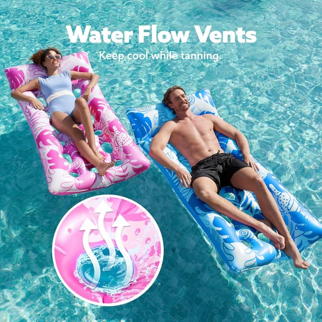 Detalle de SLOOSH 2-Pack Inflatable Pool Floats Mat with Headrest (XL) for Adults